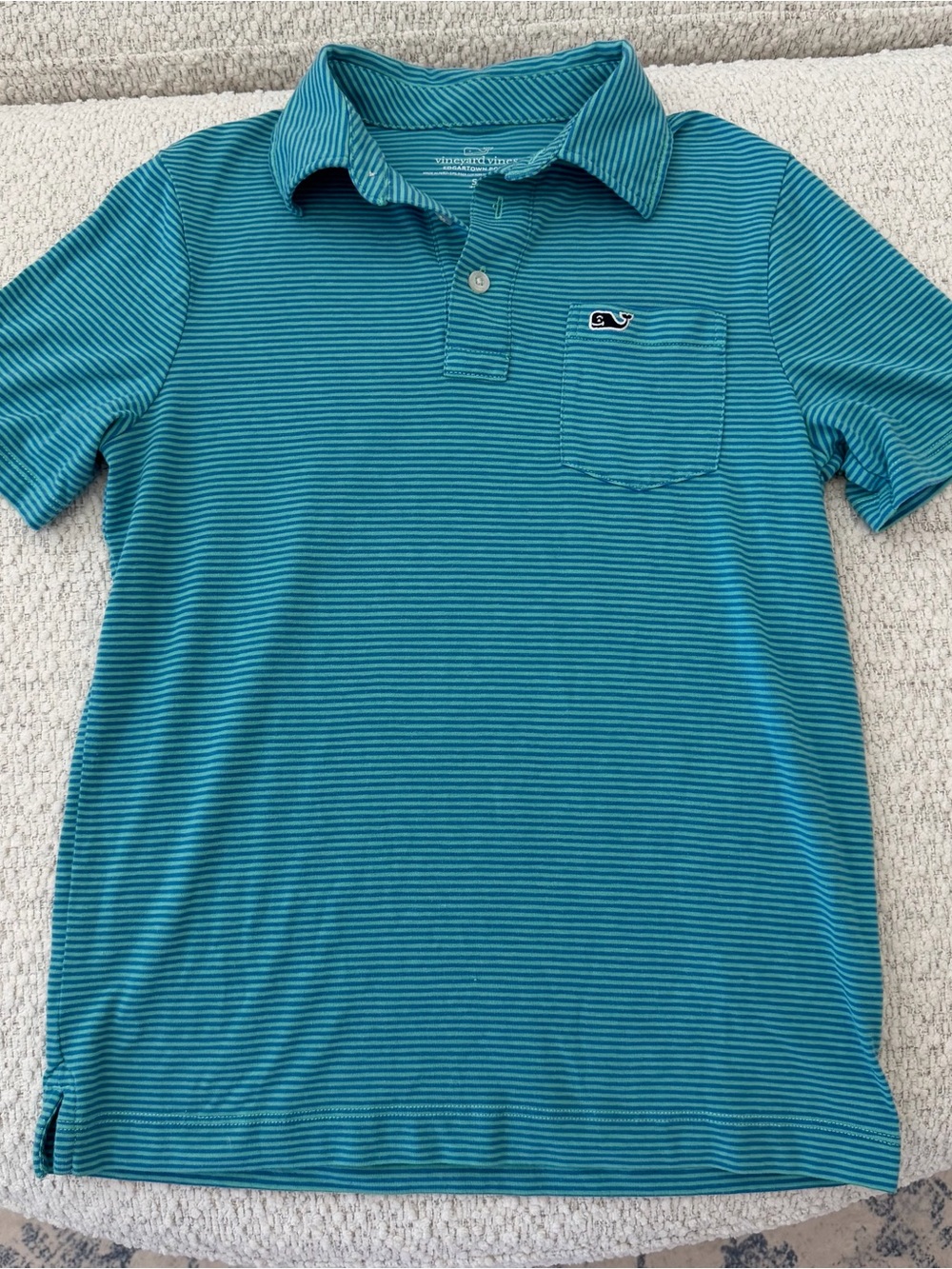 Vineyard Vines boys Edgartown Polo shirt S 8-10 green blue striped preppy soft